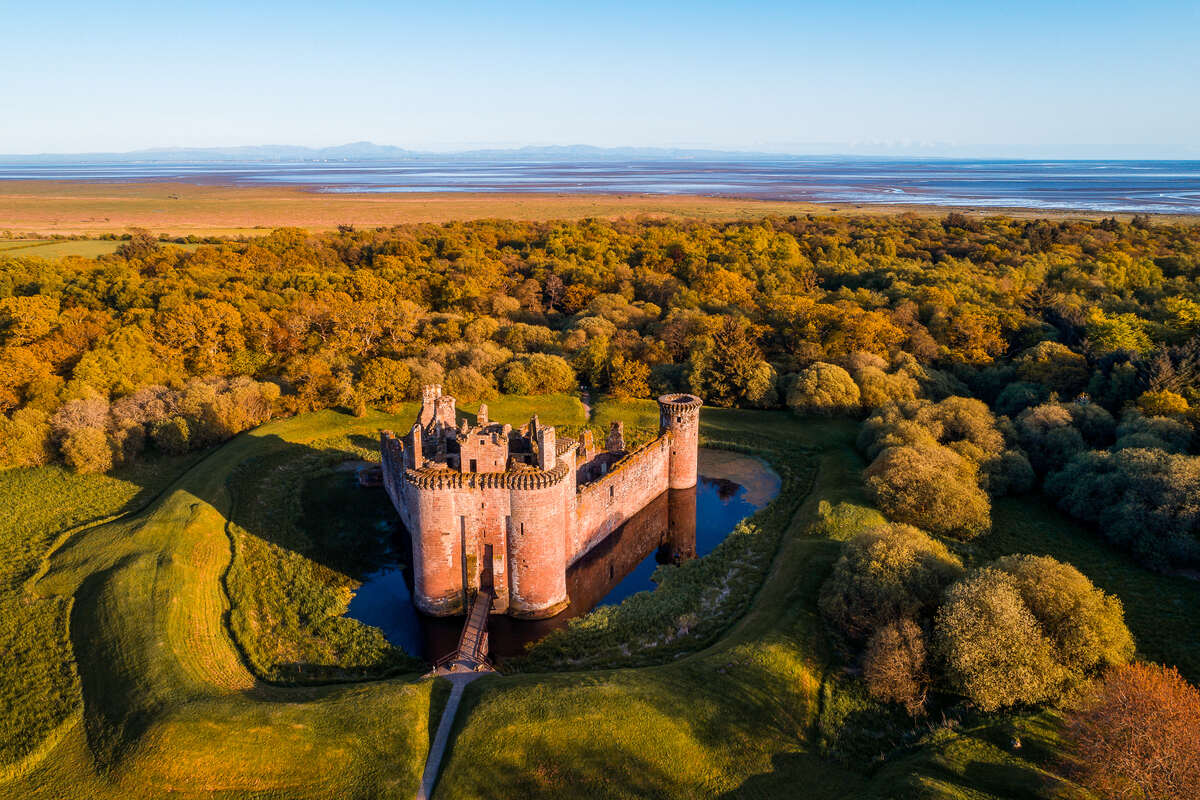 caerlaverock castle in Scotland UK on a sunset