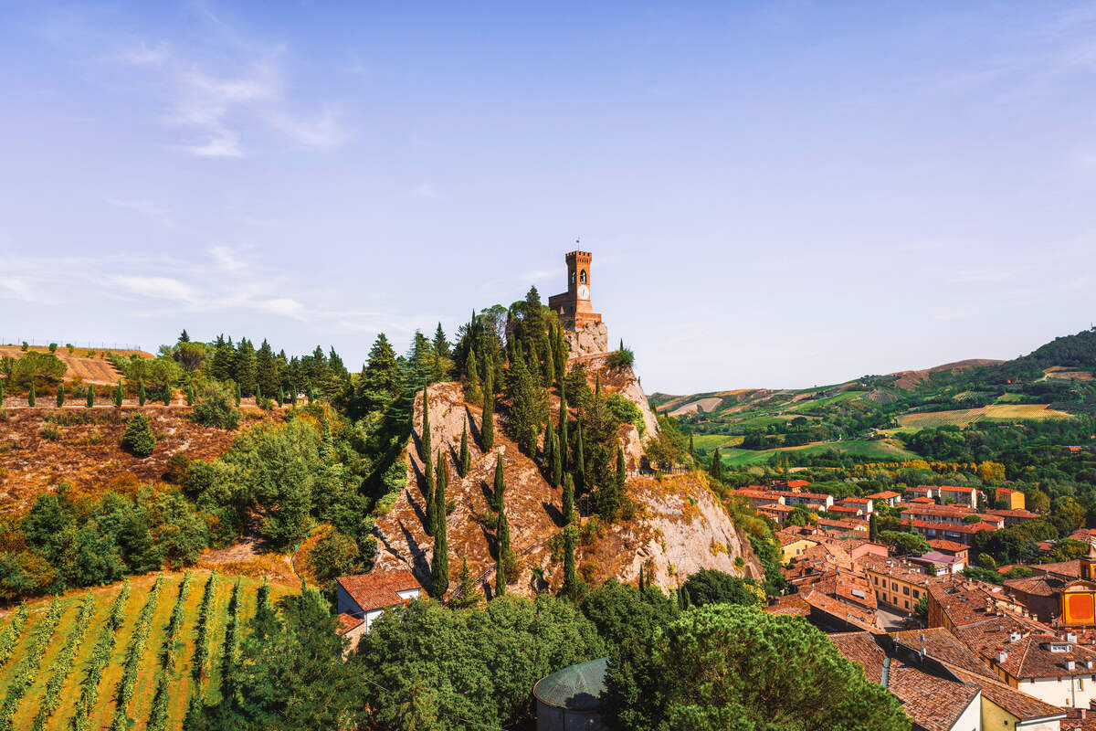 Clock tower on the cliff at Brisighella Emilia Romagna