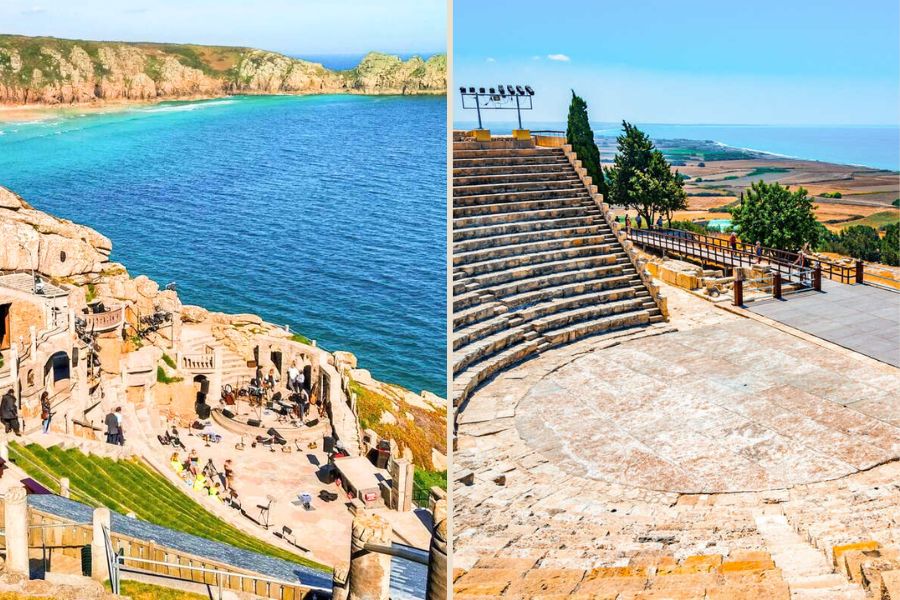 Minack Theatre in Cornwall __ Kourion Amphitheatre in Cyprus